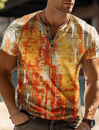  Hombre Geométrico Abstracto Camiseta Henley Shirt Manga Corta Design Moderno Casual Calle Casual Diario Verano Primavera Naranja Henley Camiseta Henley