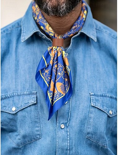  Herren-Halstuch mit Paisley-Muster und quadratischem Halsausschnitt und Lederschnalle, Polyester-Bandana im Vintage-Stil für Outdoor-Reisen, Partys und den Alltag