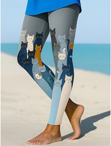  Damen Leggings Urlaub Vintage Ethno-Stil Lang Hohe Taille Grafik Tiermotiv 3D-Druck Schnelltrocknend Atmungsaktivität Weich Dehnbar Outdoor Heim Lässig Schwarz Blau Grau Sommer Frühling Herbst