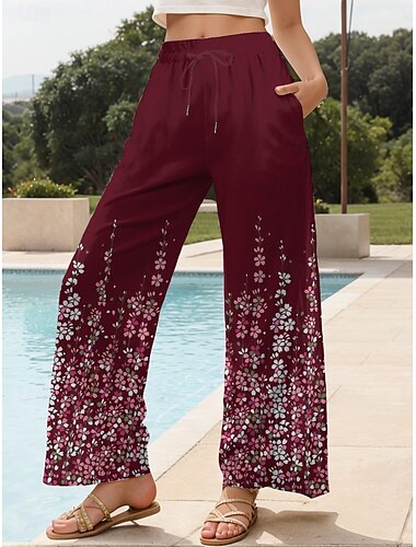  Damen Weite Hosenbeine Chinos Baggy-Hosen Urlaub Vintage Mode Volle Länge Hohe Taille Blumen Grafik Farbverlauf Elastischer Bund Drucken Atmungsaktiv Weich Mikroelastisch Formell Urlaub Straße