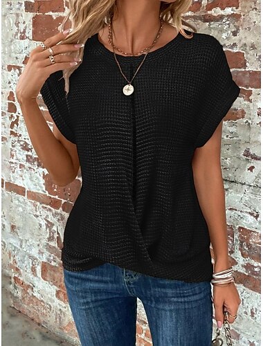  Damen T Shirt Einfach Mode Stilvoll Klassisch Kurzarm Rundhalsausschnitt Normale Oberteile Täglich Wochenende Schwarz Weiß Wein Purpur Grün Sommer