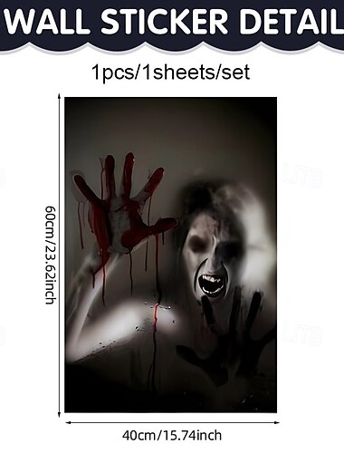  Halloween Horror Window Clings, Static PVC Fake Window Stickers for Glass, Removable Scary Window Decals for Halloween Party Decoration Indoor Outdoor