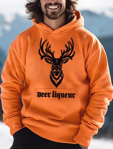  Herren Hirsch Hoodie Langarm Sweatshirt Oktoberfest Vintage Retro Festival Design Herbst-Winter Kollektion Orange Braun Grün Farboptionen Designer Grafikdruck S M L Größen verfügbar