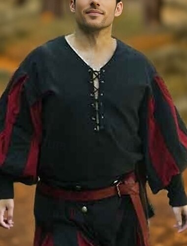  Rétro Vintage Punk & Gothique Médiéval Blouse / Chemise Bal Masqué Tunique Ren Faire Chevalier Viking Croisé Volanté Bloc de Couleur Homme Celtique Pirate Carnaval Mascarade Performance Soirée