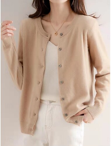  Damen Pullover Strickjacke Elegant Mode Streetwear Einfarbig Rundhalsausschnitt Tasche Gestrickt Langarm Normale Oberteile Stricken Outdoor Täglich Wochenende Schwarz Weiß Herbst Winter