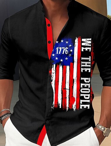  Giornata dell'indipendenza Per uomo Bandiera degli Stati Uniti Patriottico 1776 Camicia Camicia con colletto alla coreana Camicia casual Manica Lunga Casual Ferie Estate Primavera Collo alla coreana