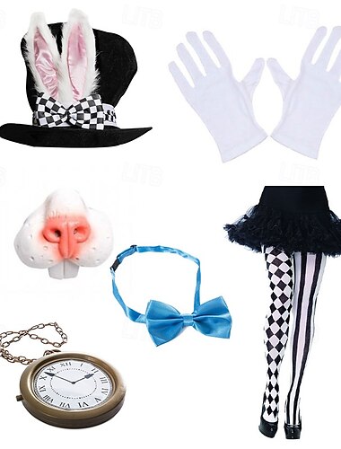  Dolleman Wit konijn Tutu Accessoires ingesteld Verhaalboekpersonages Cosplay Film cosplay for Dames Volwassenen Halloween Carnaval Wereldboekendag Prestatie Educatieve aankleedspelletjes Schoolfeest