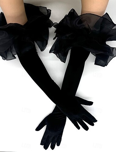 Velours Longueur au coude Gant Élégant Avec Volants Gants de Mariage / Fête