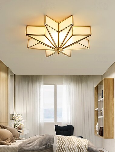  Moderne 4-flammige LED-Deckenleuchte mit abgeschrägter Milchglas-Unterputzmontage, traditionelle Deckenleuchte aus Messing mit Sternmotiv, dekorative Pendelleuchte für das Wohnzimmer