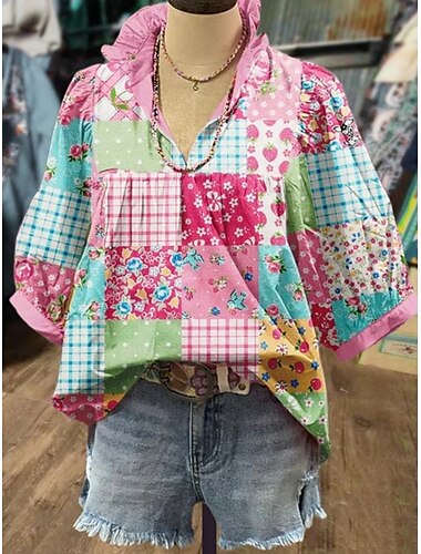  Damen Hemd Blumen Stilvoll Modern Boho Halbarm V Ausschnitt Normale Oberteile Täglich Ferien Druck Rosa Marineblau Blau Grün Khaki Sommer