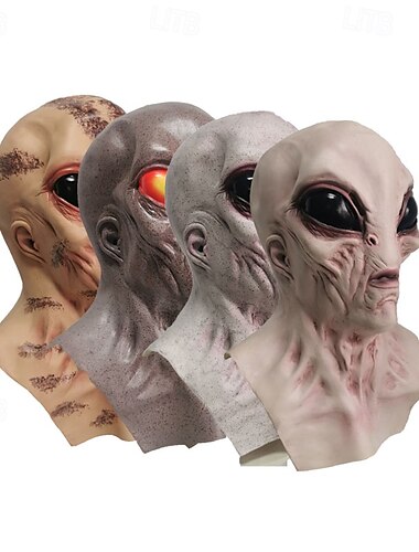  Halloweenská vyděšená maska mimozemšťana pro dospělé, realistické strašidelné kostýmy, latexová maska na obličej, 4 barevné varianty, mimozemská hororová maska, strašidelná párty rekvizita