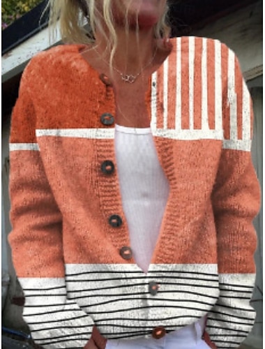  Mujer Pulóveres Cárdigan Elegante Moda Ropa de calle Geométrico Bloque de color Escote en Pico Bolsillo De Punto Estampado Manga Larga Tops regulares Tejer Exterior Diario Fin de semana Negro Amarillo