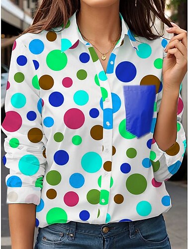  Mujer Camisa Graphic A Lunares Vintage Elegante Casual Manga Larga Cuello Camisero Tops regulares Trabajo Diario Festivos Botones Bolsillo Estampado Azul Piscina Morado Verde Trébol Primavera Otoño