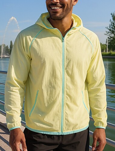  Herren Laufjacke Outdoorjacke Vollreißverschluss Langarm Oberbekleidung Sportlich Sonnenschutz Leicht Atmungsaktiv Tennis Golfspiel Laufen Sportbekleidung Sportkleidung Patchwork Schwarz Weiß Gelb