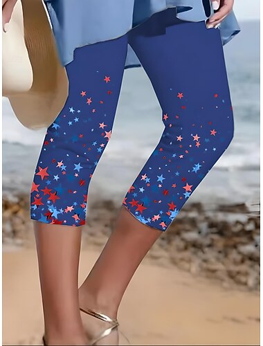  Unabhängigkeitstag Frauen Capri-Hosen Leggings Urlaub Vintage Fashion Wadenlange Hochwaist-Hosen Amerikanischer Unabhängigkeitstag Grafik Stern Streifen Druck Atmungsaktiv Weich Stretch Formal Outdoor