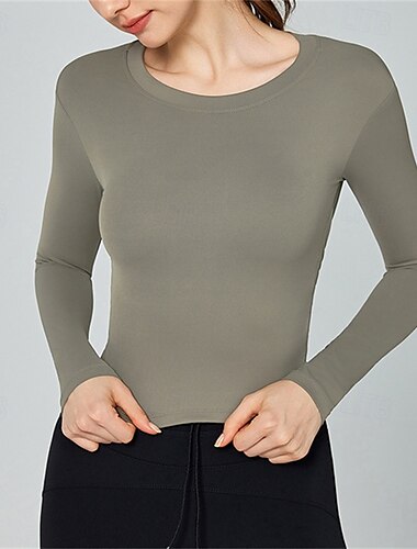  Damen Sportshirts Rundhalsausschnitt Hautfreundlich Weichheit Elastisch Hohl Langarm Sport Einfarbig Oberteil Für Pilates Tanz Zumba Sportkleidung