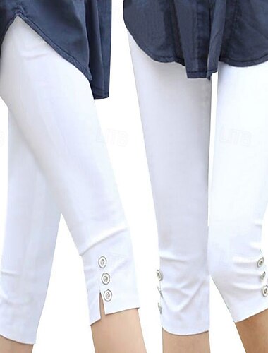  Damen Weites Bein Caprihose Leggings Streetwear Lässig Wadenlang Natürliche Taille Einfach Tasche Schnalle Bequem Außenbereich Urlaub Streetwear Schwarz Weiß Herbst Normale Passform