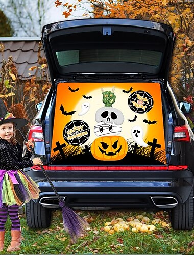  halloween bagageutrymme godis bilbanderoll bildekoration, spöke halloween dekorationer halloween tyg bildekoration halloween bilbagagedekoration spöke pumpa väggbeklädnad