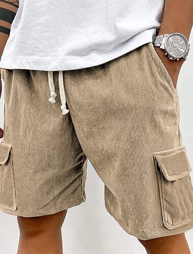  Herren Cargo-Shorts Shorts Sommershorts Cordshorts Kordelzug Elastischer Bund Mehrere Taschen Einfach Komfort tragbar Knielang Outdoor Sport Täglich Mode Lässig Schwarz Hellgrün