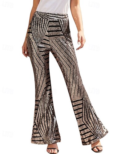  Damen Weites Bein Mode Streetwear Volle Länge Natürliche Taille Einfach Pailletten Elastischer Bund Bequem Außenbereich Party Straße Aprikose Schwarz Braun Herbst Normale Passform