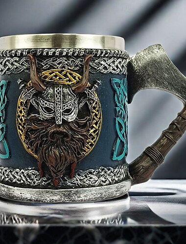  viking söröskorsó, oktoberfest ajándékbögre középkori harci baltás söröskorsó, norvég kalóz kávésbögre, viking harcos korsó, rusztikus norvég söröskorsó