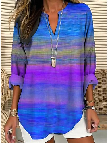  Dames Zomer tops Bloemig Grafisch Vintage Tropisch Hawaii Lange mouw V-hals Normale tops Dagelijks Feestdagen Strand Kleding Afdrukken Zwart Wit Geel Blozend Roze blauw Zomer Lente