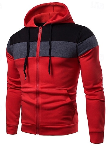  Voor heren Trui met capuchon Hoodie met volledige rits Zwart Geel Rood blauw Donkergrijs Capuchon Kleurenblok Lapwerk Sport & Outdoor Dagelijks Feestdagen Polyester Streetwear Basic Casual Lente
