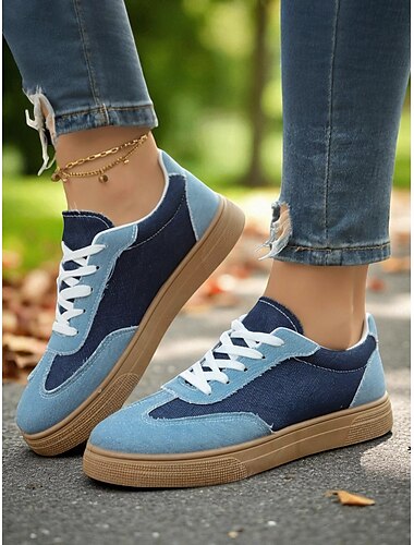  Damen-Jeans-Schnürsneaker – leichte, lässige Canvas-Schuhe zum Spazierengehen, für den Alltag und den Streetstyle