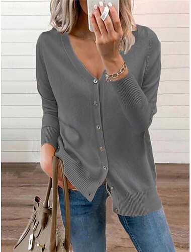  Damen Bluse Einfarbig Stilvoll Lässig Langarm V Ausschnitt Normale Oberteile Täglich Knöpfe Schwarz Weiß Rosa Rote Aprikose Sommer Frühling