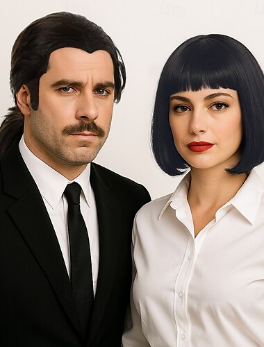  90er Pulp Film Cosplay Perücke Mia Wallace kurze schwarze Erwachsenenperücke Karnevalsperücke