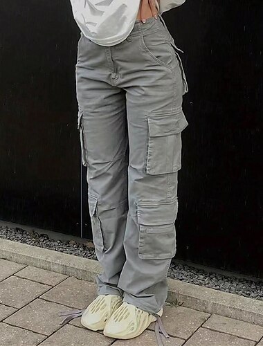  Damen Cargo-Hosen Hosen Hose Mode Streetwear Volle Länge Natürliche Taille Einfarbig Mehrere Taschen Bequem Mikroelastisch Sport & Outdoor Alltagskleidung Schwarz Khaki Armeegrün Dunkelgray Sommer