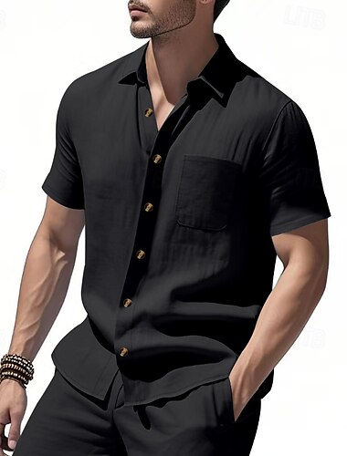  Herren Hemd Sommerhemd Freizeithemd Strandhemd Knopfhemd Schwarz Weiß Armeegrün Aprikose Grau Kurzarm Einfach Revers Urlaub Hawaiianisch Tasche Bekleidung Polyester Mode Lässig Bequem