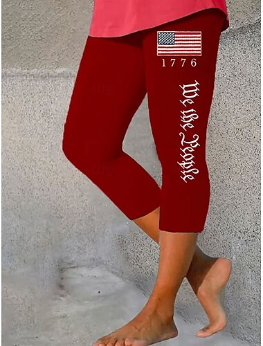 Unabhängigkeitstag Frauen Patriotische vierter Juli Leggings Strand Shorts Urlaub Vintage Mode Knöchellange Hochtaillenhose Grafik Flagge Druck Mikro-elastisch Formal Urlaub Straße