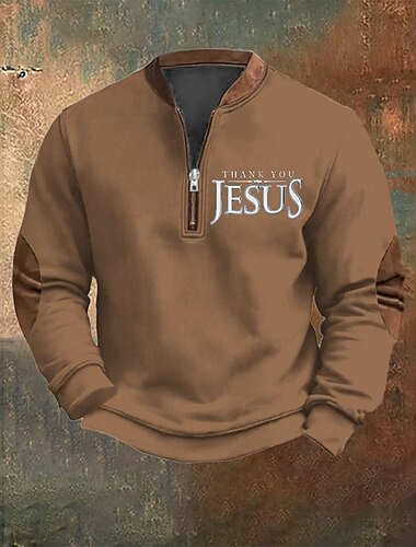  Herren Sweatshirt Viertelreißverschluss Sweatshirt Schwarz Braun Halber Reißverschluss Farbblock Buchstabe Sport & Outdoor Täglich Ferien Polyester Vintage Streetwear Lässig Herbst Winter Bekleidung