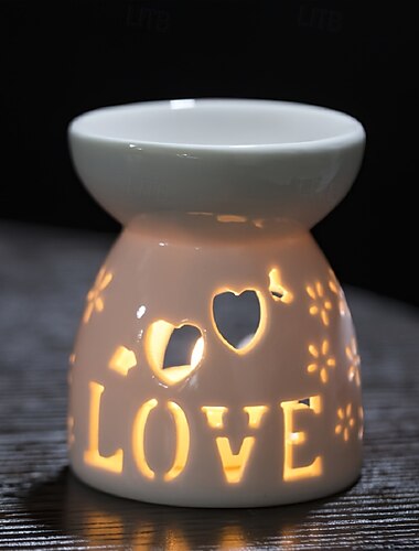  Stufa per aromaterapia in ceramica bianca cava, 1 pezzo, facile da pulire, per oli essenziali, per la casa, per la festa di San Valentino, per il tè, per riscaldare la cera, portacandele