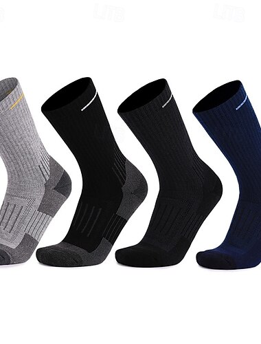  1 Par Hombre Mujer calcetines de lana merino Calcetines para correr Mantiene abrigado Transpirable Anti ampollas Grueso Al aire libre tripulación media Retazos Lana Merina Gris oscuro Negro Azul