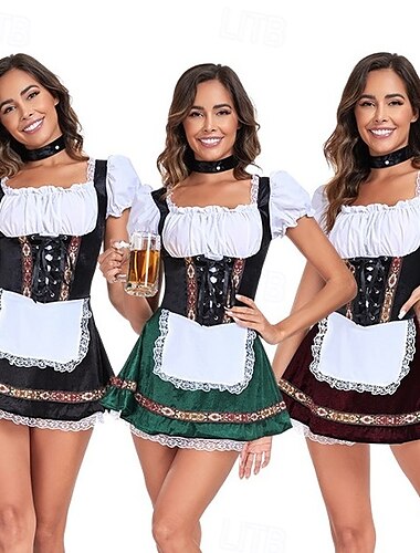  Oktoberfest מיני שמלות דירנדל עוזרת סקסי בוואריה אלפיני כרי דשא בגדי ריקוד נשים מפלגה פסטיבל הבירה בד בסגנון מסורתי