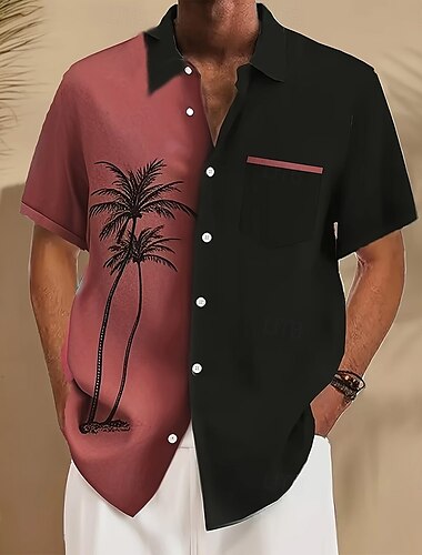  Herren Kokospalme Tropische Pflanzen Hemd Sommer Hawaiihemd Knopfhemd Kurzarm Hawaiianisch Urlaub Ferien Strandbekleidung Sommer Frühling Umlegekragen 3D-Druck Eine Tasche vorne Leinenähnliches Hemd