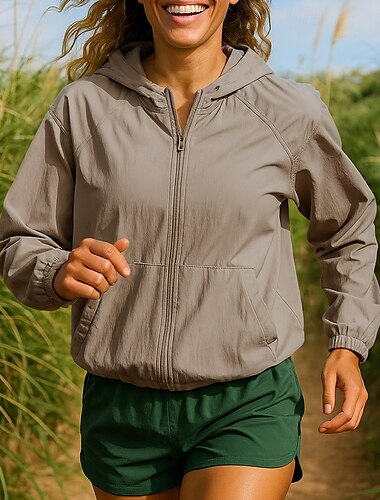  Damen Laufjacke Outdoorjacke Regenmantel Tasche Vollreißverschluss Langarm Oberbekleidung Sportlich Wasserdicht Winddicht Atmungsaktiv Schnelltrocknend Tennis Golfspiel Laufen Sportbekleidung