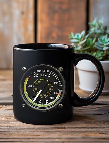  Tasse mit Instrumententafel im Cockpit eines Raumschiffs, 330 ml/12 oz schwarze Kaffeetasse aus Keramik, kreative Geschenktasse für Luft- und Raumfahrtpiloten für Flugbegeisterte, Ingenieure,