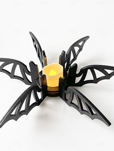  ハロウィンのコウモリキャンドルホルダー、木製の黒いコウモリのテーブルセンターピース、ディナーテーブル、パーティー、お化け屋敷の装飾用の不気味なキャンドルスタンド
