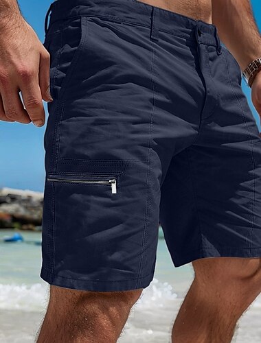  Herren Cargo-Shorts Shorts Sommershorts Strandshorts Elastischer Bund Reißverschlusstasche Einfach Komfort Atmungsaktiv Knielang Outdoor Lässig Täglich Urlaub Mode Schwarz Marineblau Unelastisch