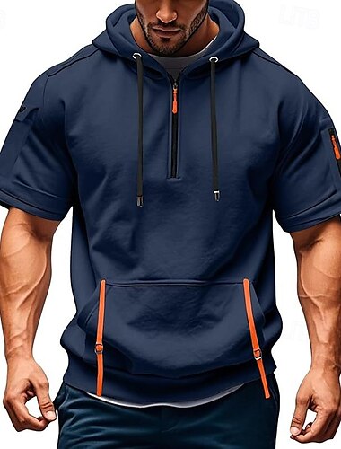  Herren Kapuzensweatshirt Pullover Kapuzensweatshirt Taktischer Kapuzensweatshirt Taktisch Weinrot Schwarz Marineblau Blau Dunkelgrün Mit Kapuze Einfach Fronttasche Viertel Postleitzahl Sport