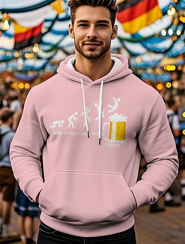  Cerveza Oktoberfest Sudadera Estampado Bolsillo delantero Gráfico Para Hombre Adulto Carnaval Cerveza Oktoberfest Estampado en caliente Vacaciones Fiesta