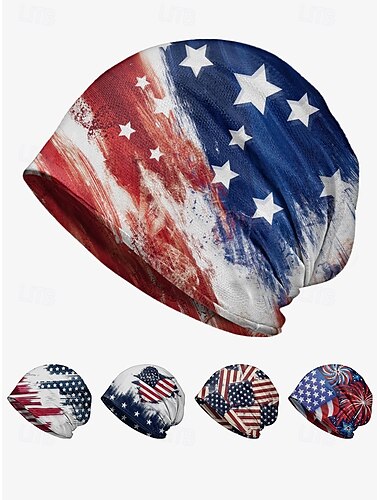  Toque-Mütze für Damen mit amerikanischer Flagge als Halstuch mit doppeltem Verwendungszweck – patriotischer Stil, weiches Polyester, Einheitsgröße, geeignet für den Alltag, Outdoor-Aktivitäten und Feierlichkeiten zum 4. Juli