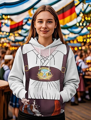  Cerveza Oktoberfest Sudadera Estampado Bolsillo delantero Gráfico Para Mujer Adulto Carnaval Cerveza Oktoberfest Impresión 3D Vacaciones Fiesta