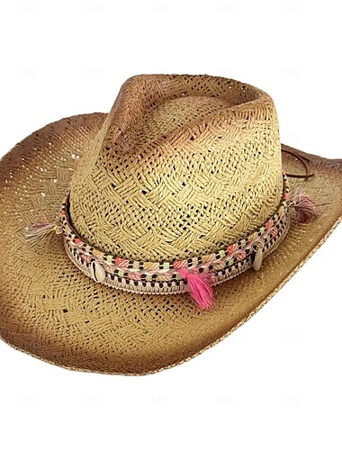  Cowboyhüte, ungeschlechtliche braune Cowgirlhüte, klassische Westernhüte aus Stroh für Frauen, für Musikfestivals, Partys und den Strand.