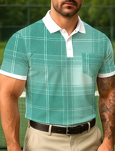  Herren Farbblock Polo Kurzarm Umlegekragen Geschäftlich Alltagstauglich Sport & Outdoor Athleisure Alltagstauglich Tasche Knöpfe Sommer Rubinrot Grau Grün
