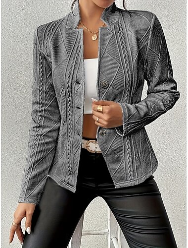  Damen Blazer Atmungsaktiv Bequem Tasche Lässig Einfach Büro Straße Lässig Alltagskleidung Einreihig Regulär Stehkragen Normale Passform Langarm Oberbekleidung Weiß Rosa Aprikose Sommer Winter