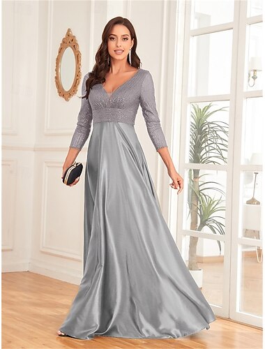  A-Linie Quinceanera-Kleider Elegant Kleid Formell Hochzeit Bodenlang Langarm V Ausschnitt Satin mit Falten 2025